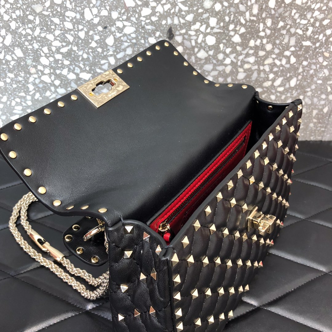 Valentino Garavani Rockstud Spike Medium Chain Bag in Black Supple Lambskin Nappa